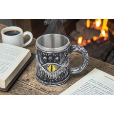 Elifeshop 3D Kurukafa Mistik Göz Tasarımlı Kupa Paslanmaz Çelik Iç Hazneli Kulplu Dekoratif Bardak 400 ml