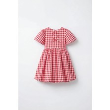 Magu Kız Çocuk Pamuklu Kırmızı Pötikare Elbise