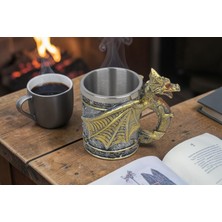 Elifeshop 3D Mitolojik Dragon Ejderha Tasarımlı Kupa Paslanmaz Çelik Iç Hazneli Kulplu Dekoratif Bardak 400 ml