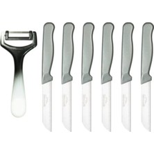 ERHCE Gri Simli Desen 6'lı Alman Paslanmaz Çelik Bıçak ve Ebruli Desen Yatay Soyacak Seti