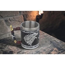 Elifeshop 3D Game Of Thrones Stark Kurt Tasarımlı Kupa Paslanmaz Çelik Iç Hazneli Kulplu Bardak 400 ml