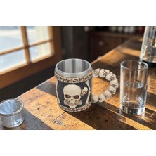 Elifeshop 3D Gotik Kurukafa Iskelet Tasarımlı Kupa Paslanmaz Çelik Iç Hazneli Kulplu Dekoratif Bardak 400 Ml.