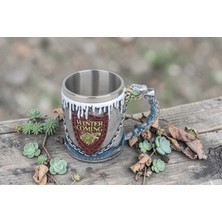 Elifeshop 3D Game Of Thrones Winter Is Coming Tasarımlı Kupa Paslanmaz Çelik Iç Hazneli Kulplu 400 ml