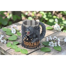 Elifeshop 3D Godzilla Tasarımlı Kupa Paslanmaz Çelik Iç Hazneli Kulplu Dekoratif Bardak 400 ml