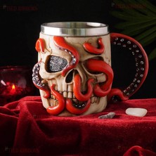 Elifeshop 3D Karayip Korsanları Tasarımlı Kupa Paslanmaz Çelik Iç Hazneli Kulplu Dekoratif Bardak 400 ml