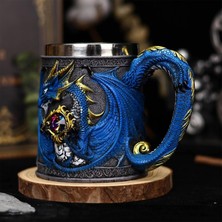 Elifeshop 3D Ejderha Dragon Tasarımlı Kupa Paslanmaz Çelik Iç Hazneli Kulplu Dekoratif Bardak 400 ml