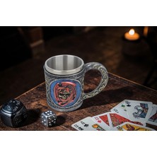 Elifeshop 3D Ejderha & Kurukafa Tasarımlı Kupa Paslanmaz Çelik Iç Hazneli Kulplu Dekoratif Bardak 400 ml