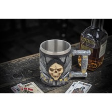Elifeshop 3D Gotik Kurukafa Revolver Tasarımlı Kupa Paslanmaz Çelik Iç Hazneli Dekoratif Bardak 400 ml