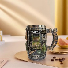 Elifeshop 3D Askeri Mühimmat Tasarımlı Kupa Paslanmaz Çelik Iç Hazneli Kulplu Dekoratif Bardak 400 ml