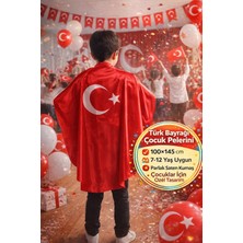 Toyfest Türk Bayrağı Ay Yıldız Baskılı Saten Çocuk Pelerini 7-12 Yaş 100X145 cm Okul Gösteri Kostümü