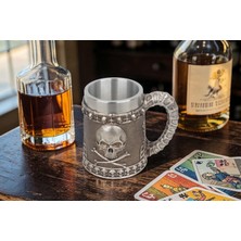 Elifeshop 3D Gotik Kurukafa Iskelet Tasarımlı Bira Kupası Paslanmaz Çelik Iç Hazneli Kulplu Dekoratif 600 ml