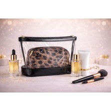 Valleri Bag Şeffaf Leopar Desenli Makyaj Çantası