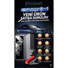 Mucosan 2026 Model 30000MAH Profesyonel Akü Takviye & Lastik Şişirme Pompası - 5000A Güçlü Başlatıcı, Vakum ve Toz Üfleme Fonksiyonlu LED Fenerli Set