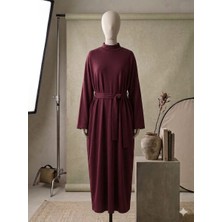 Leıa Tesettür Giyim Bordo Ketenelbise