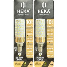 (2 Adet) Heka 10W (70W) Sarı-Günışığı-Beyaz E14 Duylu Üç Renkli LED Mısır Ampul
