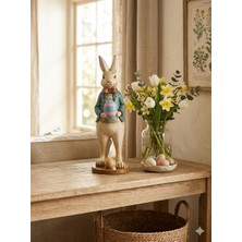 Pitaya Sanat El Yapımı Dekoratif Yeşil Ceketli Tavşan Figürü - Puantiyeli Paskalya Tavşanı Biblosu - 29 cm El Boyaması Polyester Heykelcik