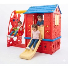 Exectus Anaokulu Tipi Devrilmez Iki Kapılı Kaydıraklı ve Salıncaklı Oyun Evi