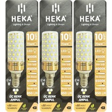 (3 Adet) Heka 10W (70W) Sarı-Günışığı-Beyaz E14 Duylu Üç Renkli LED Mısır Ampul