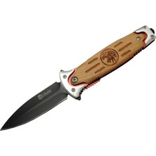 Twin Store Fs 11032 Kahverengi Kurtarma / Kamp Çakısı 20CM - Kartal Işlemeli Ahşap Sap, Kemerlikli, Cam Kırma
