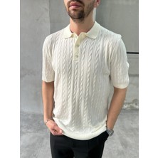 Difransel Jeans Erkek Relax Fit Saç Örgü Desen Polo Yaka Tişört