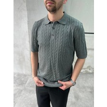 Difransel Jeans Erkek Relax Fit Saç Örgü Desen Polo Yaka Tişört