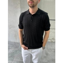 Difransel Jeans Erkek Relax Fit Saç Örgü Desen Polo Yaka Tişört