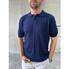 Difransel Jeans Erkek Relax Fit Saç Örgü Desen Polo Yaka Tişört