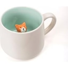 Savlar Store 3D Porselen Kupa – Sevimli Kedi Figürlü, 350 Ml, Eğlenceli ve Şık Tasarım,mavi