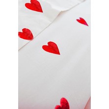 Savlar Store Çift Kişilik Çarşafı Lastikli Kalpli Nevresim Takımı Kırmızı