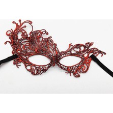 Senka Kırmızı Renk Dantel Örgü Işlemeli Parti Maskesi Model 1