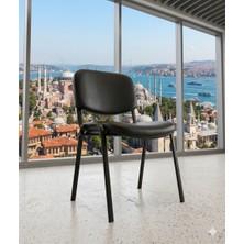 Trendcore Modern Siyah Ofis Sandalyesi | Ergonomik Tasarım | Metal Ayaklı | Deri Kaplama Misafir Toplantı Koltuğu