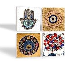Savlar Store Nazar, Nar Ağacı, Fatma Ana Eli  Taş Bardak Altlığı Seti - 4 Parça - Dekoratif, Rustik Mutfak Aksesuarı, 10X10 Cm, Kaydırmaz Tabanlı, Şık ve Dayanıklı SC509