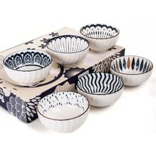 Savlar Store 6'lı Desenli Porselen Kase Seti 320 Ml, Çorbalık, Kahvaltılık, Atıştırmalık Kase Hediyelik Kutulu,çok Renkli, FAN05