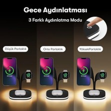 Savlar Store 3'ü 1 Arada 15W Kablosuz Hızlı Şarj Standı Gece Aydınlatmalı ile Uyumlu- ile Uyumlu- ile Uyumlu (Beyaz Hızlı Şarj)