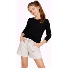 Mzp Kartan Kız Çocuk Basic Uzun Kollu Tişört Okul Günlük Rahat T-Shirt - Siyah