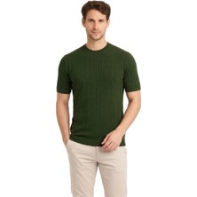 Mzp Kartan Erkek Yazlık Fitilli Triko Tişört Kısa Kol Bisiklet Yaka T-Shirt - Haki