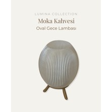 Korixa Korıxa Oval Tasarım Gece Lambası Minimal Dekoratif LED Abajur, Tripod Ayaklı Moka Kahvesi