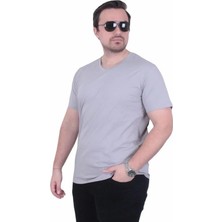 Starbattal Erkek Büyük Beden Likralı Basic V Yaka Tişört 11170 Grı