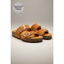 Land Of Cork Big Buckle Kadın Terlik – Doğal Mantar Taban, Hakiki Deri, Ark Destekli, Ayarlanabilir Tokalı Konfor Terliği