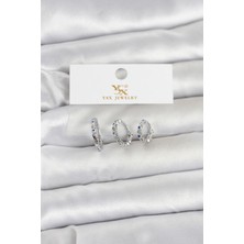 Senson Pirinç Gümüş Renk Nazarlı Model 3'lü Kadın Küpe - Lisinya