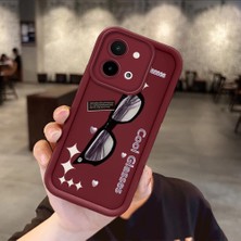 HONTINGA Vivo Y28 ile Uyumlu Kılıfı Düşüme Önleyici Basitlik Anti Düşme Kamera Korumali Gözlük Bordo Desen Yumuşak Silikon Telefon Kılıfı Kadın ve Erkek Için Uygundur K2-7068