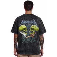Sevbano Tasarım Metallica Rock Metal Müzik Grubu Sırt Baskılı Unisex Oversize Eskitme Yıkamalı Tişört