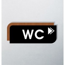 Zafrak Reklam Ofis Oda Kapı Isimliği Yönlendirme Tabelası 27X11 cm Siyah - Ceviz ( Wc Sağ )