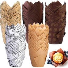 Abnturk 200 Adet Kek Pasta Kapsülü Desenli Kağıt Pişirme Kapsülü Yanmaz Yapışmaz Muffin Kağıdı