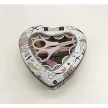 Abnturk 12 Parça Taşınabilir Metal Kalpi Dikiş Seti - Makas, Iplik, Lğne, Mezura