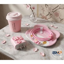 Pembe Çiçek Figürlü Kablo Koruyucu ve Adaptör Koruma Seti 18W/20W Typce-C