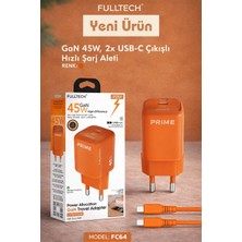 Azurtech FC64 45W Gan Hızlı Şarj Aleti 2x Usb-C Pd Çıkışlı Süper Hızlı Şarj Adaptörü Type-C