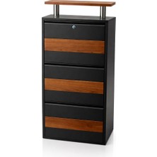 Moemi 3'lü Antrasit Metal Ayakkabılık Ahşap Ceviz Kaplamalı Desenli ve Üst Ahşap Tablalı ( Kilitli )