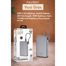 Azurtech FP52 10000MAH Powerbank 20W Pd Kablosuz Şarj Dahili Kablolu Usb-C Giriş/çıkışlı LED Göstergeli Taşınabilir Şarj Cihazı