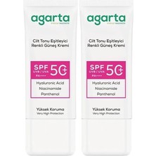 Agarta Cilt Tonu Eşitleyici Renkli Kapatıcı Etkili Spf+50 Faktör Güneş Kremi 50 ml (2 Li Set)